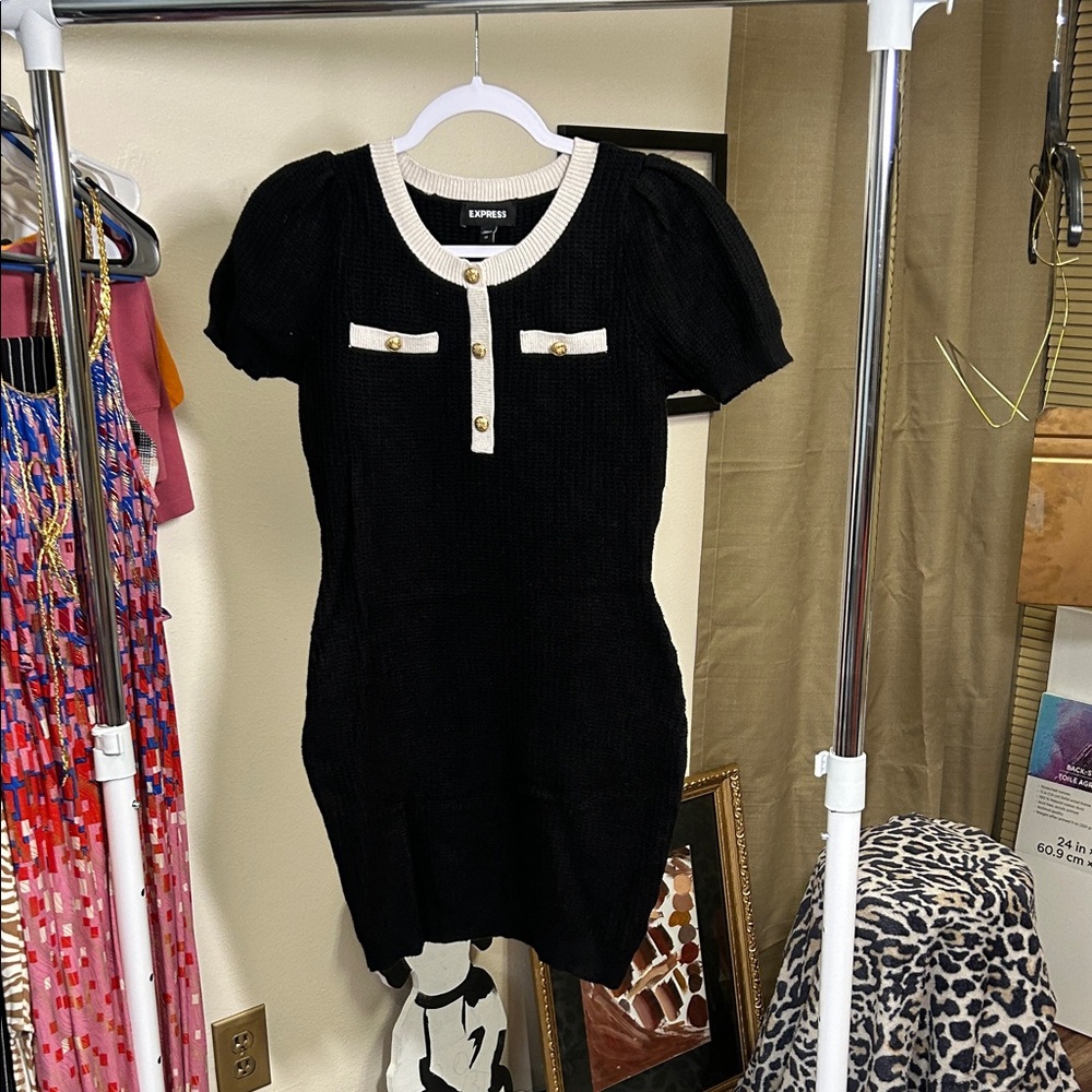 Express Black Mini Dress with Cream Details